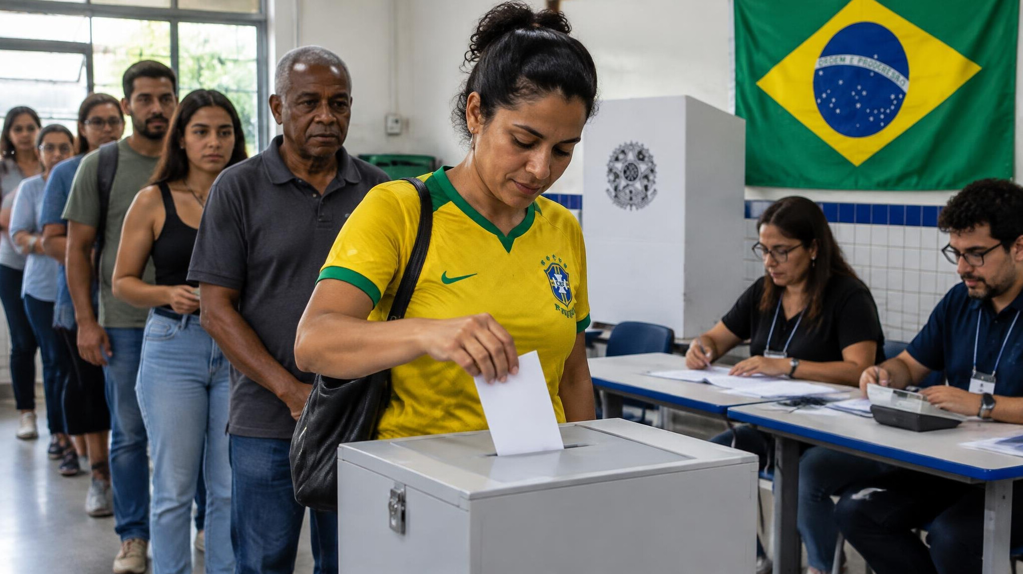 brazilian voters at polling station